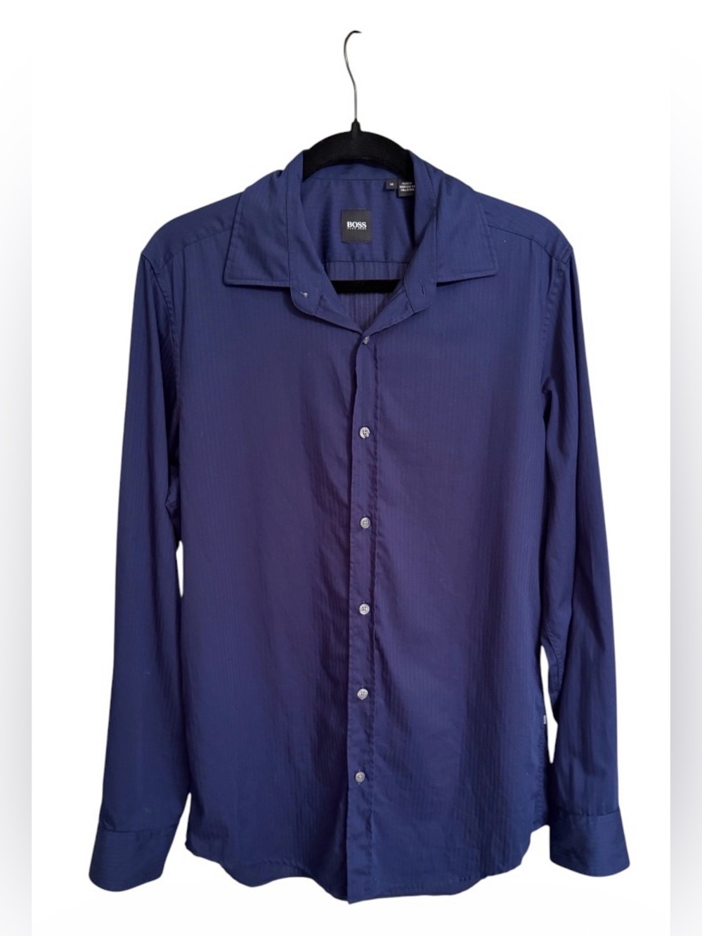BOSS Hugo Boss Men’s M Navy Tonal Stripe Button Up Shirt Long Sleeve